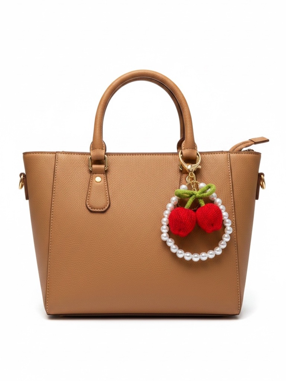 Cherry Red Tulip Flower Floral Crochet White Pearl Chain Gold 4.5” Bag Charm